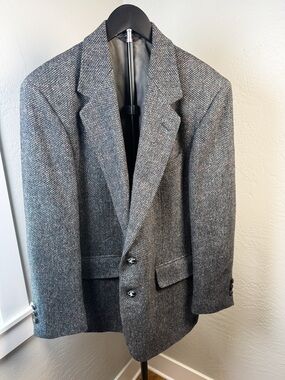 Savile Row Wool Tweed Blazer Jacket Gray Made in Poland Size 42R